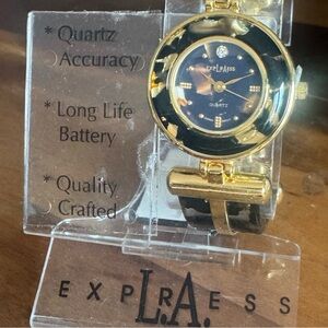 L.A. EXPRESS Watch NIB 1980s Womens Tortoise Shell Old Money Pattern Gift Ready